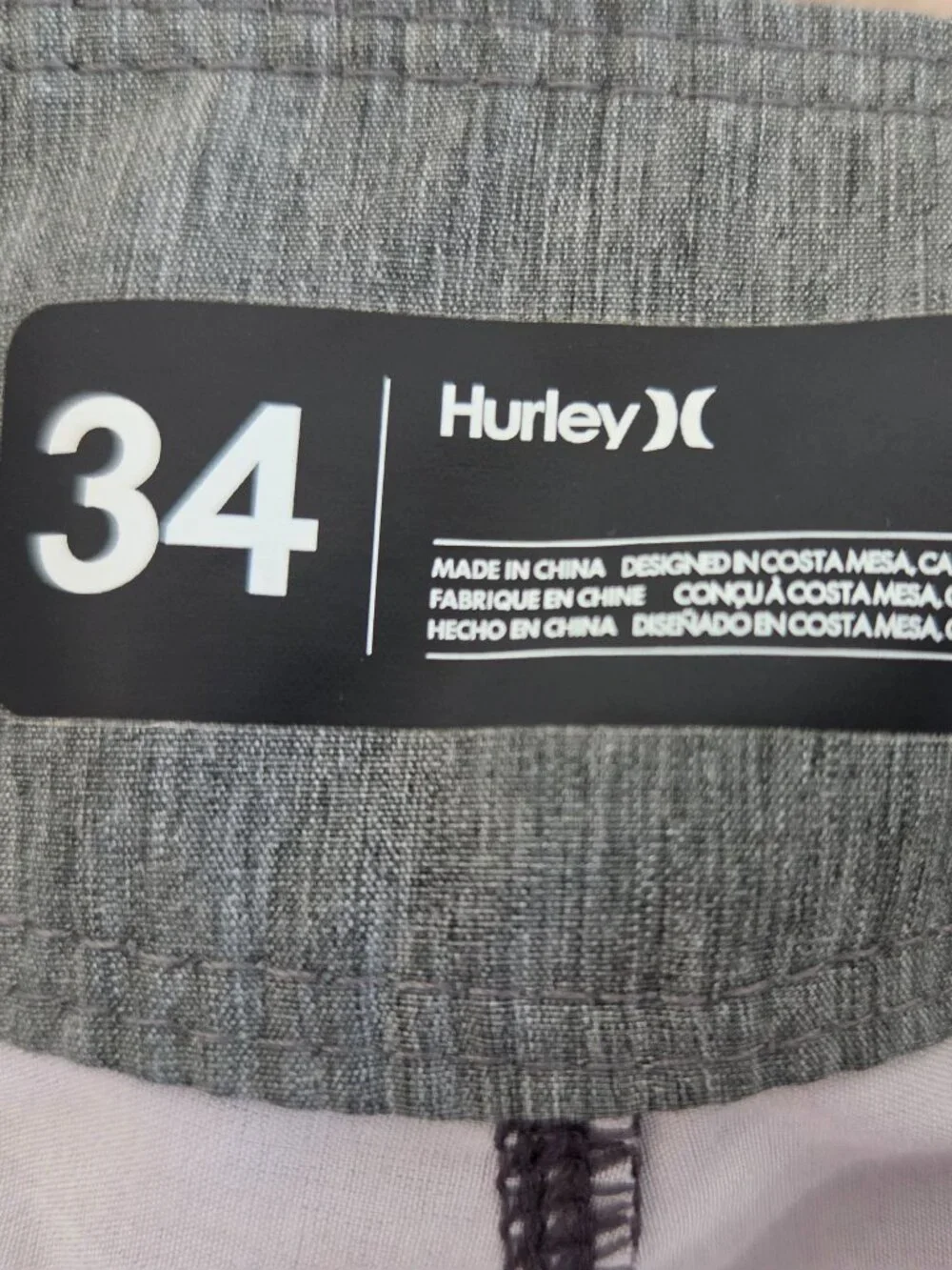 Men's Hurley Phantom Board Shorts 34 Maroon Gray Stripe Performance Pineapple